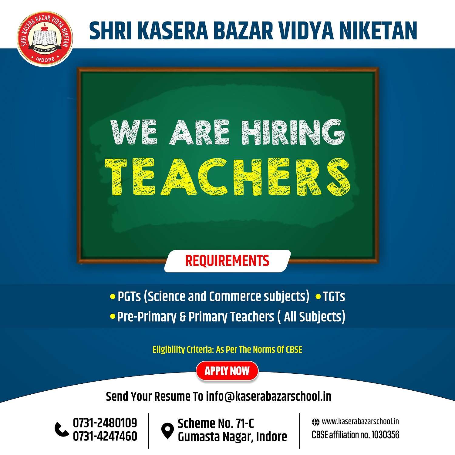 Kasera Bazar Vidya Niketan Vacancy Ad